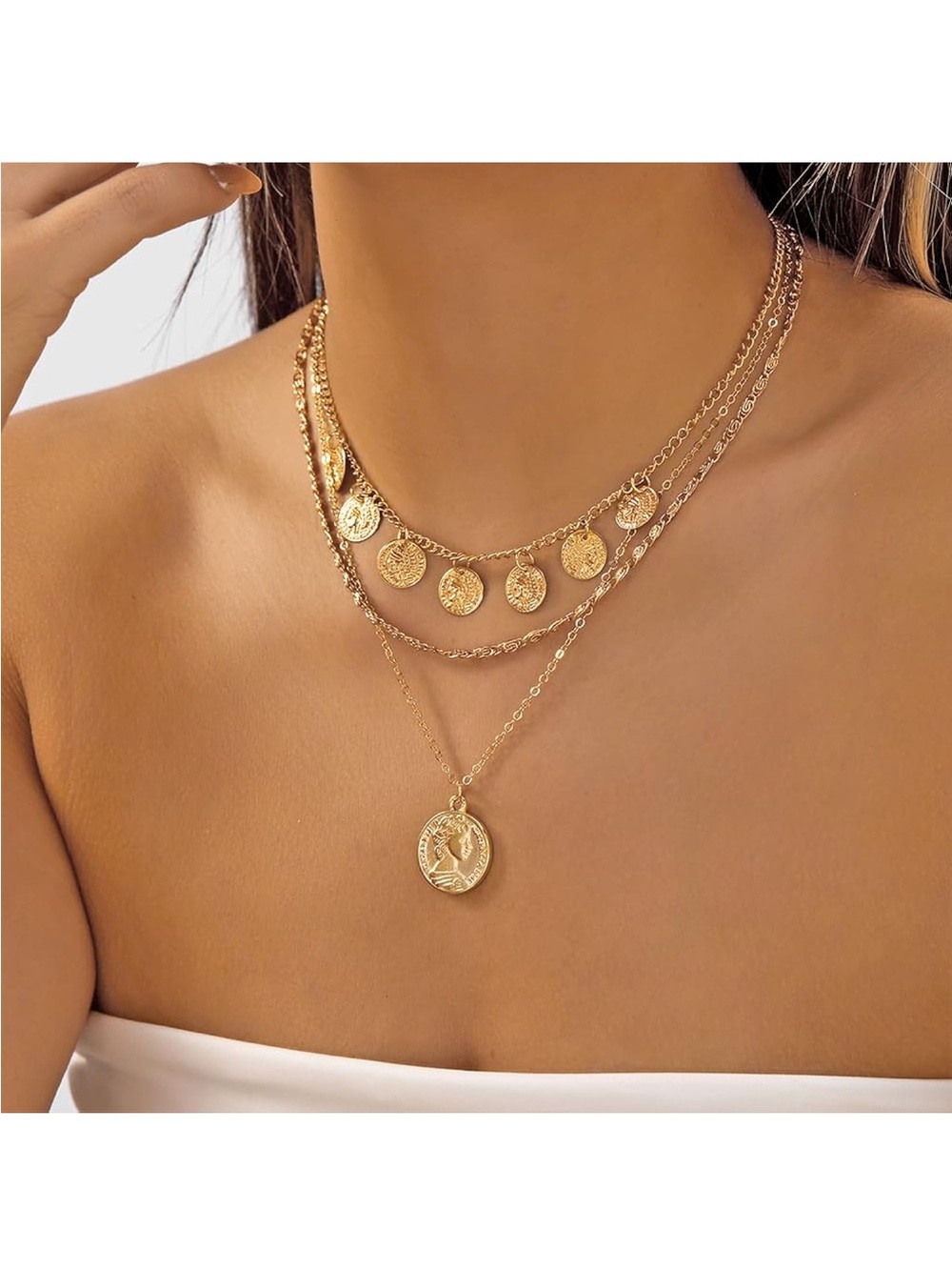 Gold Layered Coin Pendant Necklace - Women Jewelry